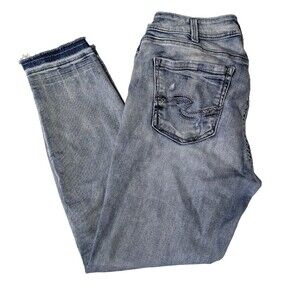 Silver Jeans Womens Size 33x27 Avery Ankle Skinny Mid Light Wash Distressed